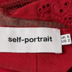 Pre Owned Self-Portrait Red Broderie Anglaise Chiffon Tiered Mini Dress S