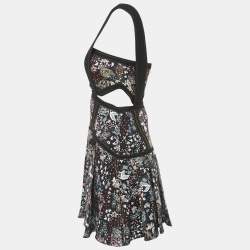 Pre Owned Self-Portrait Black/Multicolor Jacquard Cut-Out Detail Sleeveless Mini Dress S