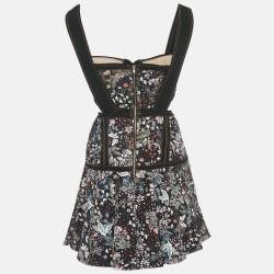 Pre Owned Self-Portrait Black/Multicolor Jacquard Cut-Out Detail Sleeveless Mini Dress S