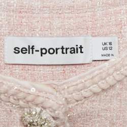 Pre Owned Self-Portrait Pink Boucle and Chiffon Plisse Midi Dress L