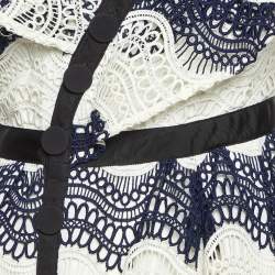 Pre Owned Self-Portrait Navy Blue Wavy Guipure Lace Mini Dress S