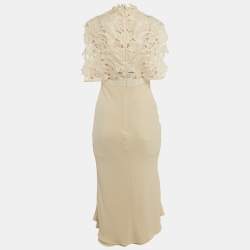 Self-Portrait Beige Lace Trim Crepe Midi Dress S