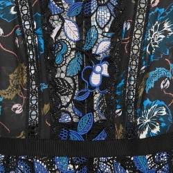 Self-Portrait Blue/Black Floral Print chiffon and Lace Short Dress S