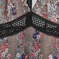 Pre Owned Self-Portrait Black Floral Embroidered Tulle Tiered Mini Dress M
