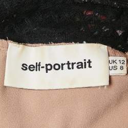 Pre Owned Self-Portrait Black Floral Embroidered Tulle Tiered Mini Dress M