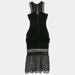 Self-Portrait Black Guipure Lace Tiered Midi Dress XS