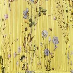 Self-Portrait Yellow Floral Print Chiffon Plisse Cold-Shoulder Maxi Dress S