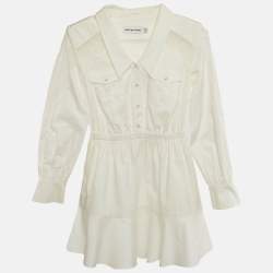 Pre Owned Self-Portrait White Cotton Lace Panel Detail Mini Dress S