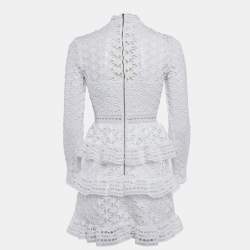 Pre Owned Self-Portrait White Guipure Lace Tiered Mini Dress S