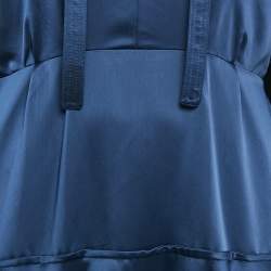 Pre Owned Self-Portrait Blue Satin Asymmetric Long Dress M