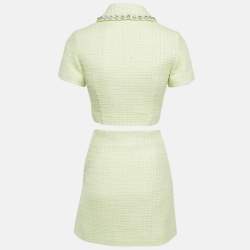 Self-Portrait Lime Green Tweed Embellished Button Top and Skirt Set S/XS