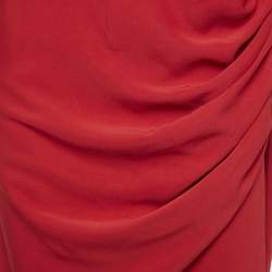 مملوكة مسبقًا فستان طويل سيلف بورتريه كريب أحمر بأكمام منتفخة مجمع مقاس متوسط - ميديوم