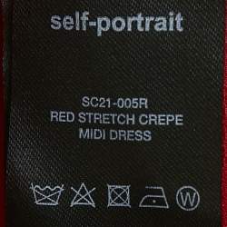 مملوكة مسبقًا فستان طويل سيلف بورتريه كريب أحمر بأكمام منتفخة مجمع مقاس متوسط - ميديوم