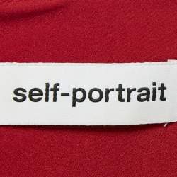 مملوكة مسبقًا فستان طويل سيلف بورتريه كريب أحمر بأكمام منتفخة مجمع مقاس متوسط - ميديوم