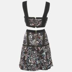 Self-Portrait Black Floral Jacquard Top and Pleated Skirt Set M/S