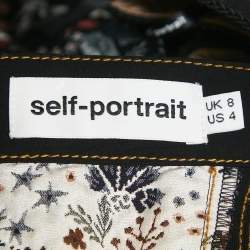 Self-Portrait Black Floral Jacquard Top and Pleated Skirt Set M/S