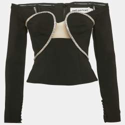 Self-Portrait Black Stud Embellished Crepe Off-Shoulder Top S