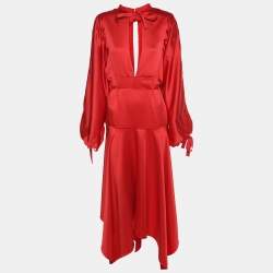 Self-Portrait Red Satin Midi Dress L