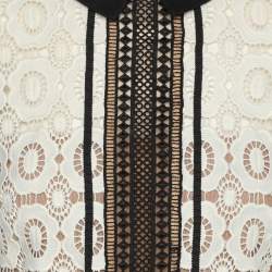 Self-Portrait White/Black Lace Felicia Collared Mini Dress M