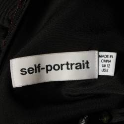 Pre Owned Self-Portrait Black Striped Sequin Tulle Tiered Midi Dress M