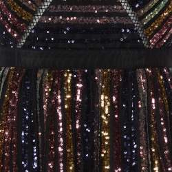 Pre Owned Self-Portrait Black Striped Sequin Tulle Tiered Midi Dress M