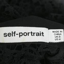 Pre Owned Self-Portrait Black Beads Embellished Lace Sheer Shirt S