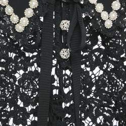 Pre Owned Self-Portrait Black Beads Embellished Lace Sheer Shirt S