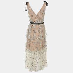 Self-Portrait Beige Mesh Star Midi Dress S