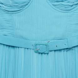 Pre Owned Self-Portrait Blue Pleated Chiffon Sleeveless Midi Dress S