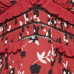 Pre Owned Self-Portrait Red Floral Print Crepe Off-Shoulder Ruffled Mini Dress M