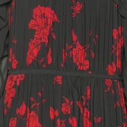 Self-Portrait Red/Khaki Rose Print Polyester Maxi Dress S