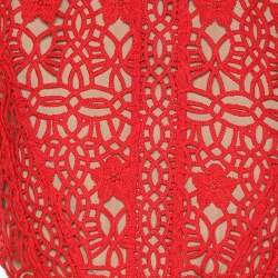 Pre Owned Self-Portrait Red Lace Guipure Midi Dress S