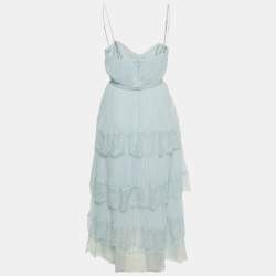 Self-Portrait Blue Chiffon & Lace Tiered Midi Dress M