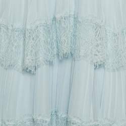 Self-Portrait Blue Chiffon & Lace Tiered Midi Dress M