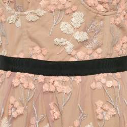 Pre Owned فستان سيلف بورتريه متوسط تول مطرز وردي فاتح متعدد الطبقات