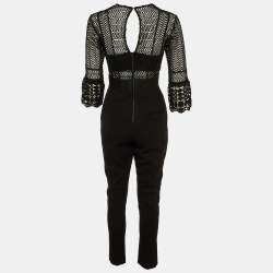 Self-Portrait Black Lace & Cady Tie Up Jumpsuit S