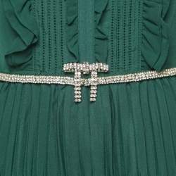 Self-Portrait Green Crystal Embellished Crepe Pleated Midi Dress M