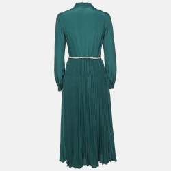 Self-Portrait Green Crystal Embellished Crepe Pleated Midi Dress M