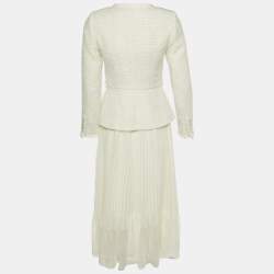 Self-Portrait White Tweed & Crepe Tailored Midi Dress S