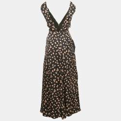 Self-Portrait Navy Blue Floral Print Flared Midi Dress S