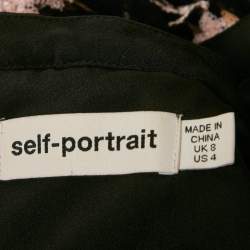 Pre Owned Self-Portrait Black Floral Embroidered Tulle Tiered Maxi Dress M