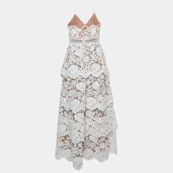 Self-Portrait White Floral Lace Tiered Maxi Dress M