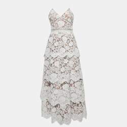 Self-Portrait White Floral Lace Tiered Maxi Dress M