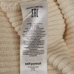 Pre Owned Self-Portrait Ivory Rib Knit Lace Trim Puff Sleeve Midi Dress S