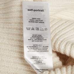 Pre Owned Self-Portrait Ivory Rib Knit Lace Trim Puff Sleeve Midi Dress S