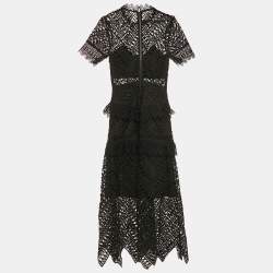 Self-Portrait Black Triangle Lace Tiered Midi Dress S