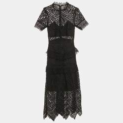 Self-Portrait Black Triangle Lace Tiered Midi Dress S