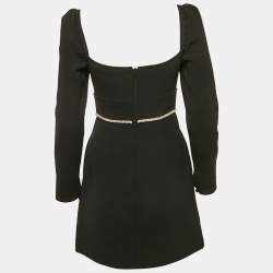 Pre Owned Self-Portrait Black Crepe Crystal Detail Mini Dress S