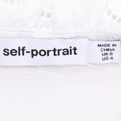 Self-Portrait White Stretch Crepe Tie Neck Top XS