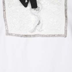 Self-Portrait White Stretch Crepe Tie Neck Top XS